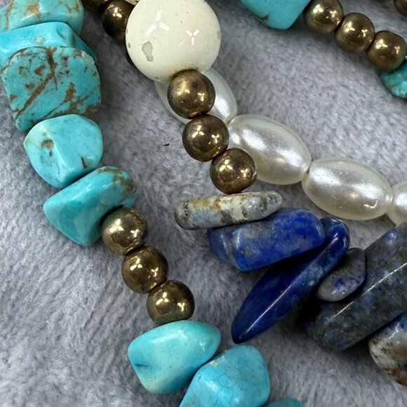 Multilayer Beaded Necklace Faux Turquoise, Faux Pearls & Gemstones Multicolor - Picture 4 of 16